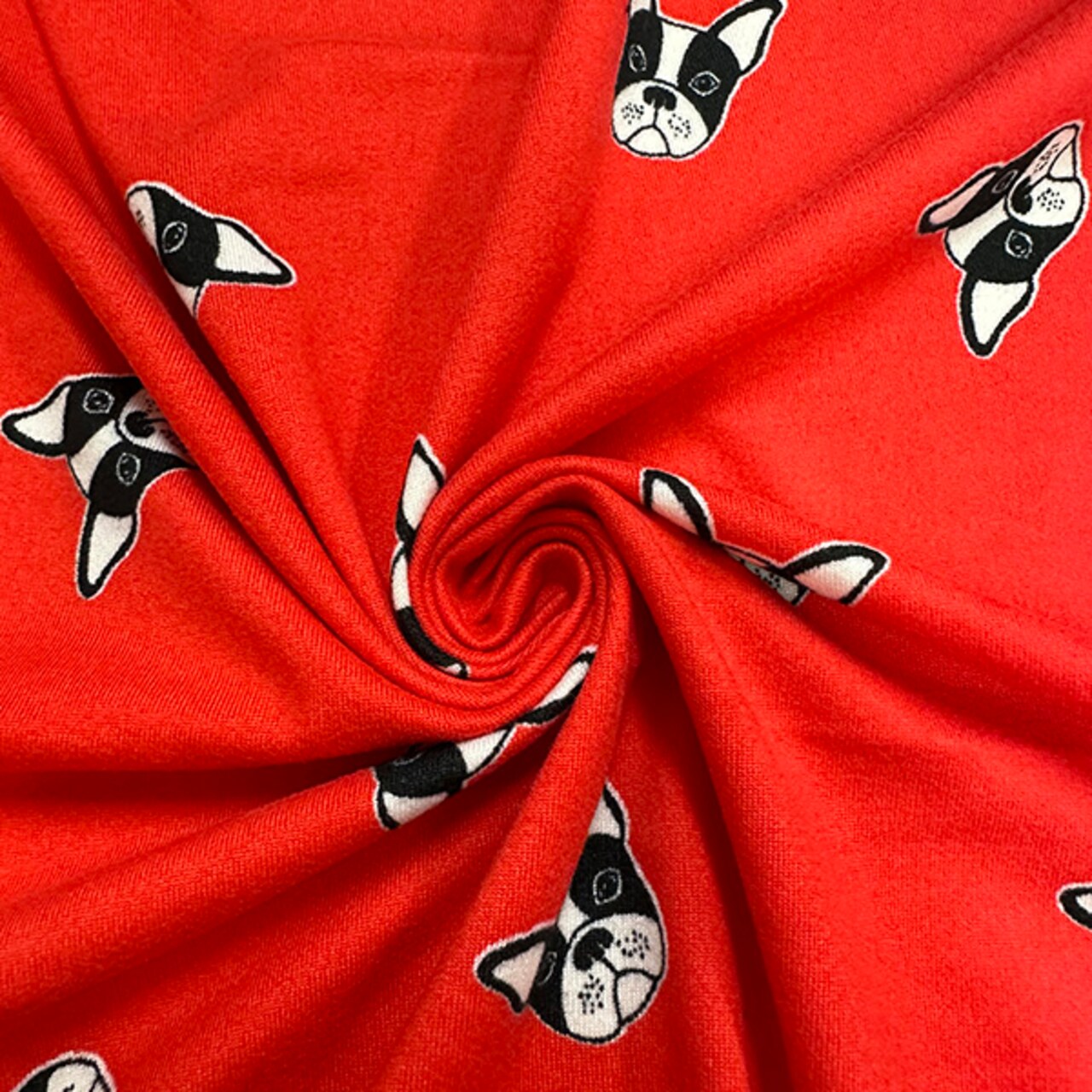 Bright Red Bulldog Print Double Brushed Jersey Knit Fabric By the Yard